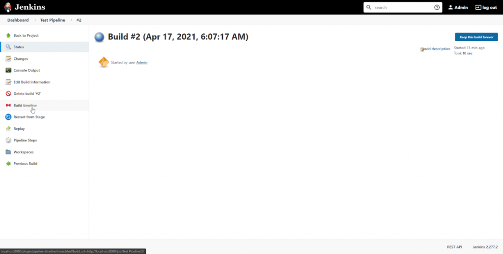 Build timeline of the CI/CD pipeline.