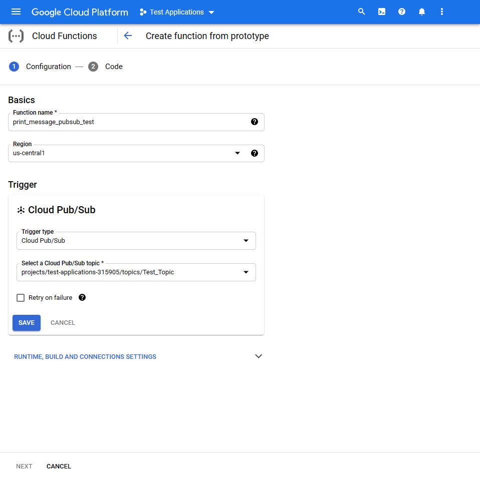 Create the Google function