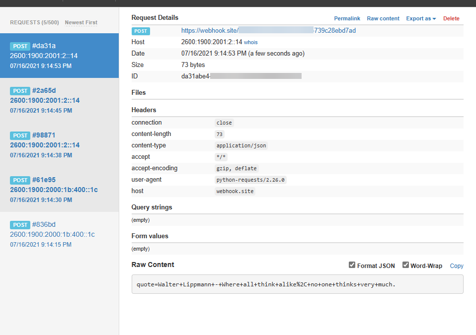 Message From Webhook Site